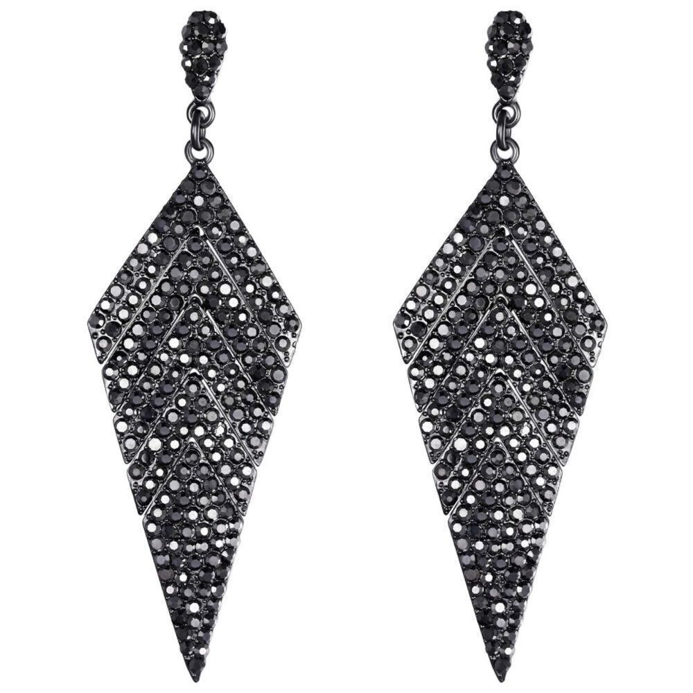 Gun Metal with Charcoal Gray Crystal Rhombus Banquet Chandelier Post Earrings